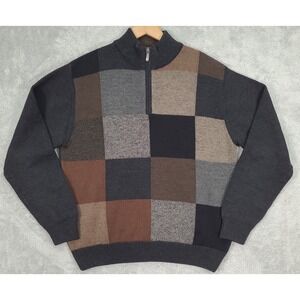 Alex Cannon Italian Yarn Wool‎ 1/4 Zip Sweater Mens Sz Med Brown Color Block